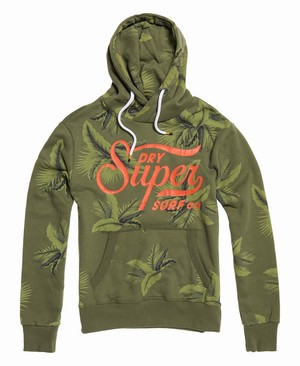 Superdry Super Surf Crossover All Over Print Férfi Kapucnis Pulóver Zöld | JBUTY9276